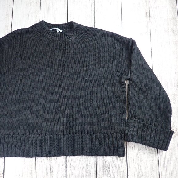 She + Sky Women's Size S/M Oversized Black Knit Sweater Boxy 100% Cotton - Picture 2 of 8